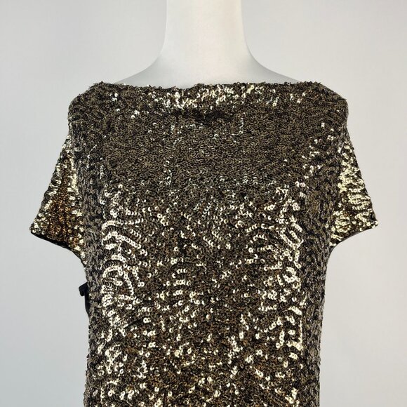 NWT Mint Velvet Gold Sequins Top Stretch Short-Sleeved T-Shirt Size XL - Picture 4 of 12